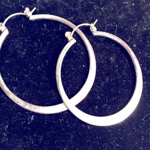 Sterling silver thin flat tapered 2” hoop earring